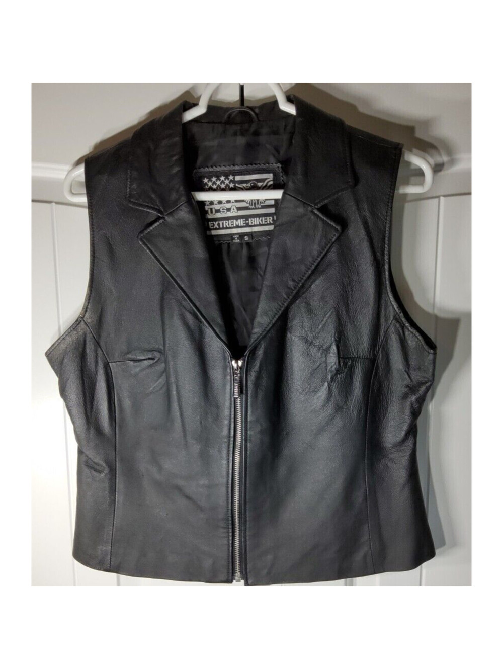 USA Extreme Biker Leather Vest in Black Women's Size Small